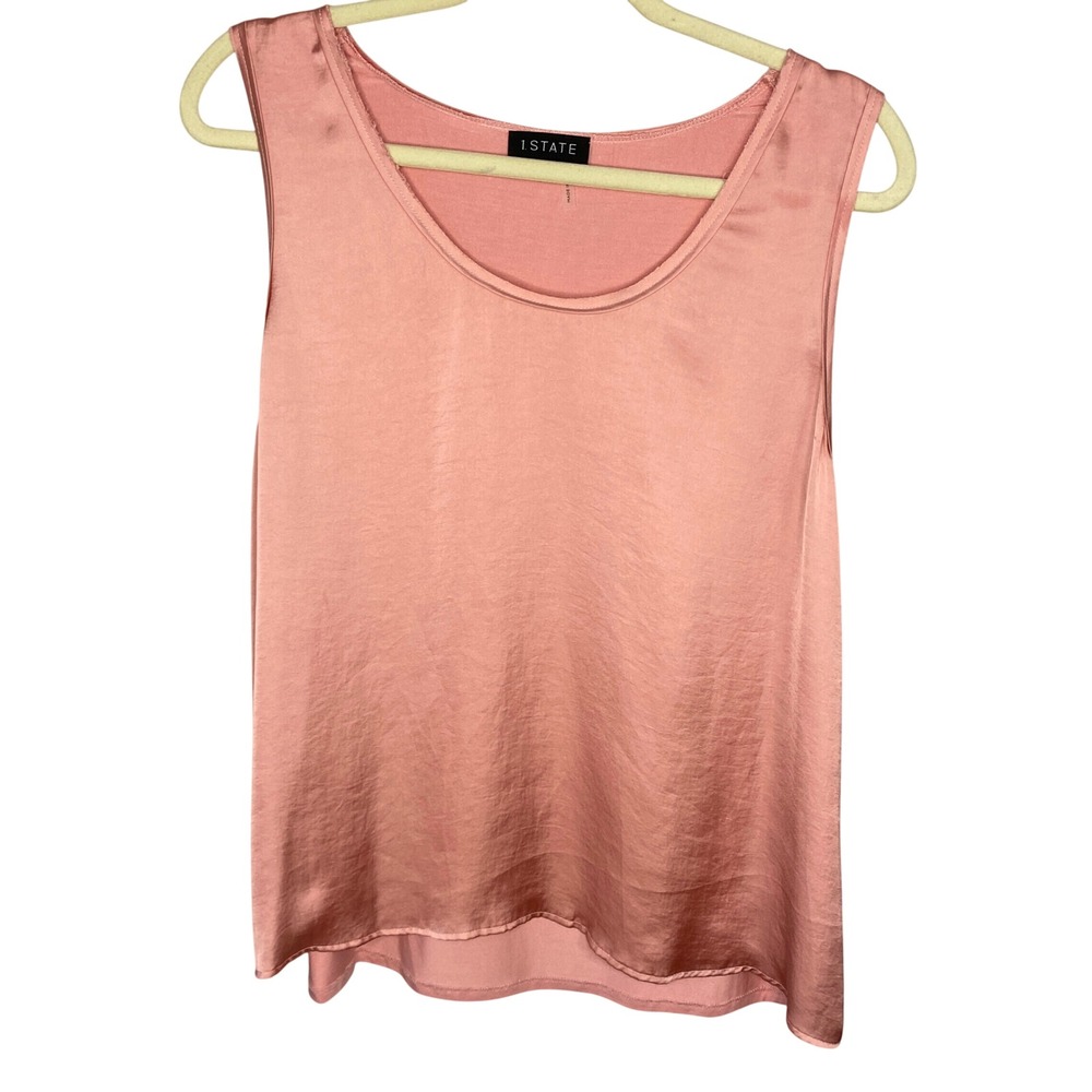 1.STATE Womens XL Dusty Rose Satin Front Mixed Media‎ Scoop Neck Tank Top